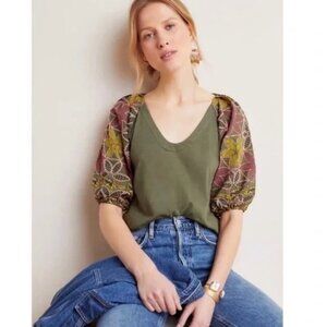 Maeve by Anthropologie Bridey Embroidered Sleeve Top Size XL